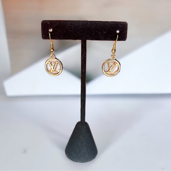 Upcycled LV Charm Dangle Earrings - Picture 4 of 7